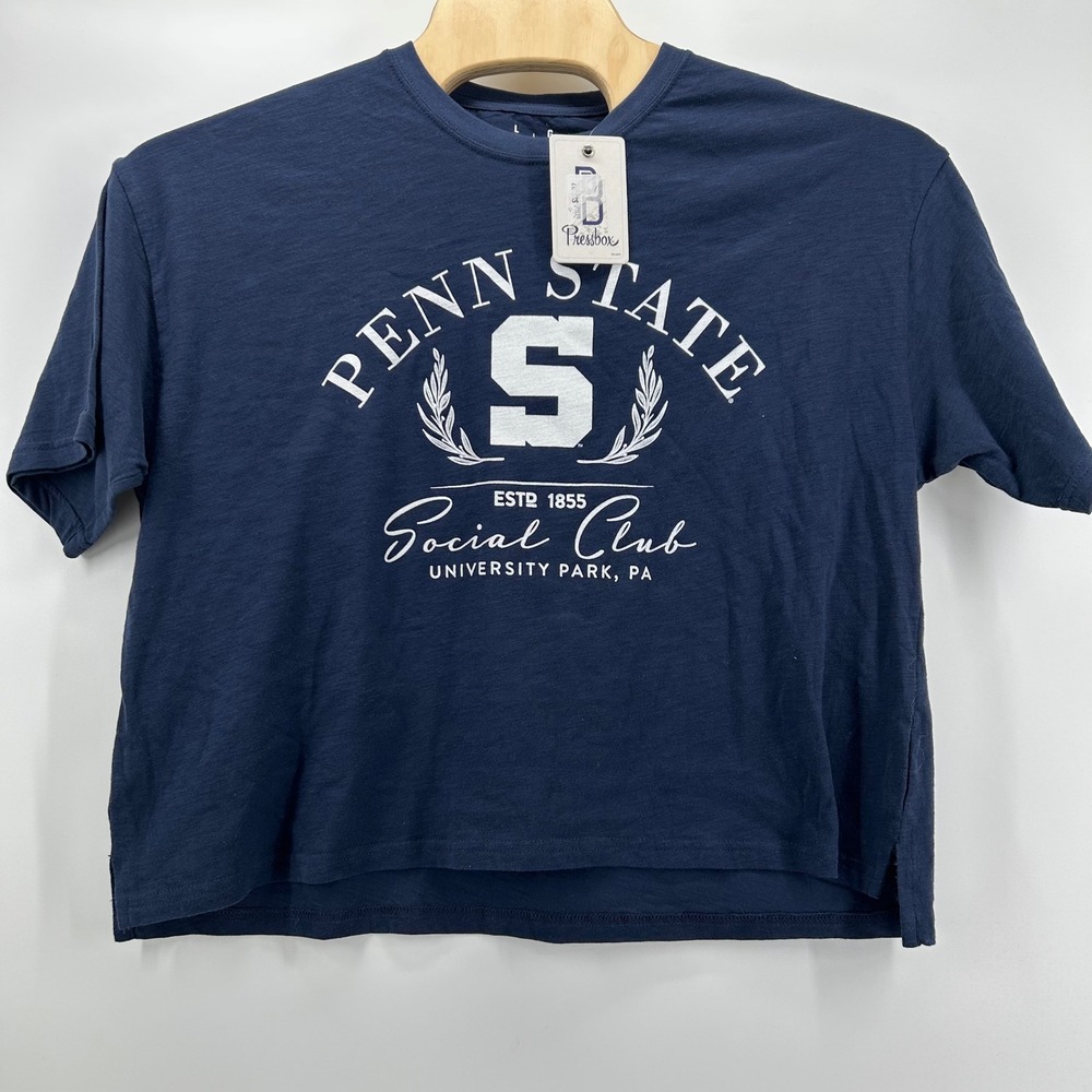 Pressbox Penn State T-Shirt Womens Large Navy Slub Social Club Cropped NWT PSU